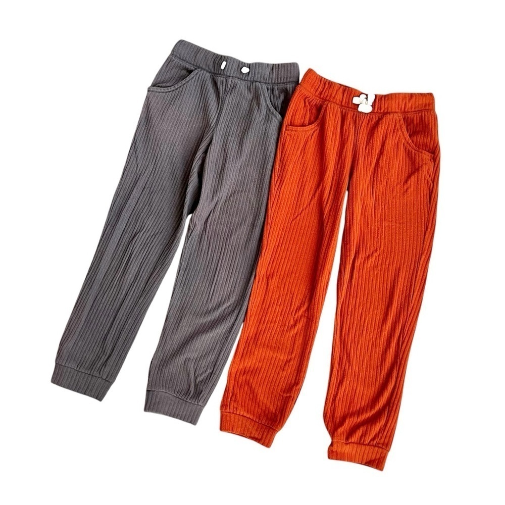 2 Pairs Cat & Jack Ribbed Terry Joggers Pockets Gray & Cayenne Size S 6/6X